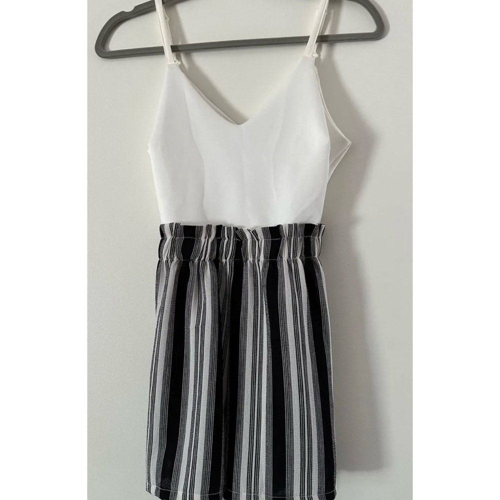 White and Black Striped Romper